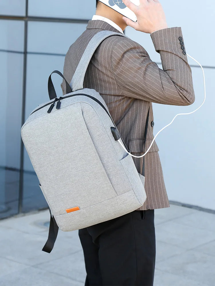 1 Pack 15.6 Inch Men's Business Simple Computer Backpack Usb Charging Lightweight Schoolbag Travel Commuting