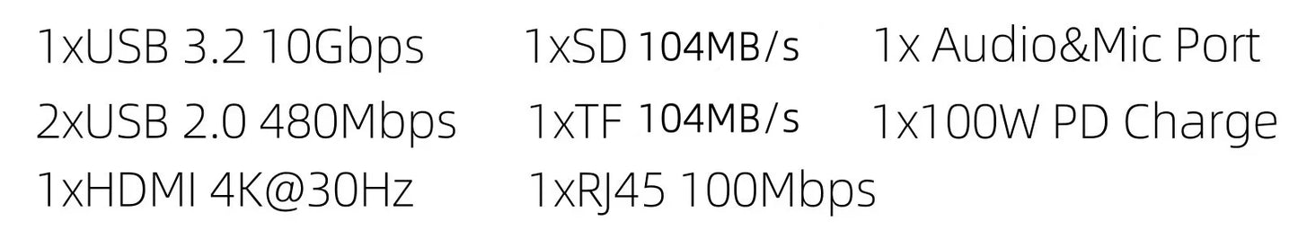 Forida 9 IN 1 USB Hub C 10Gbps Audio Port RJ45 HDMI 4K30Hz 100PD Charging SD/TF Solt Adapter for Laptop Macbook Shipped From US