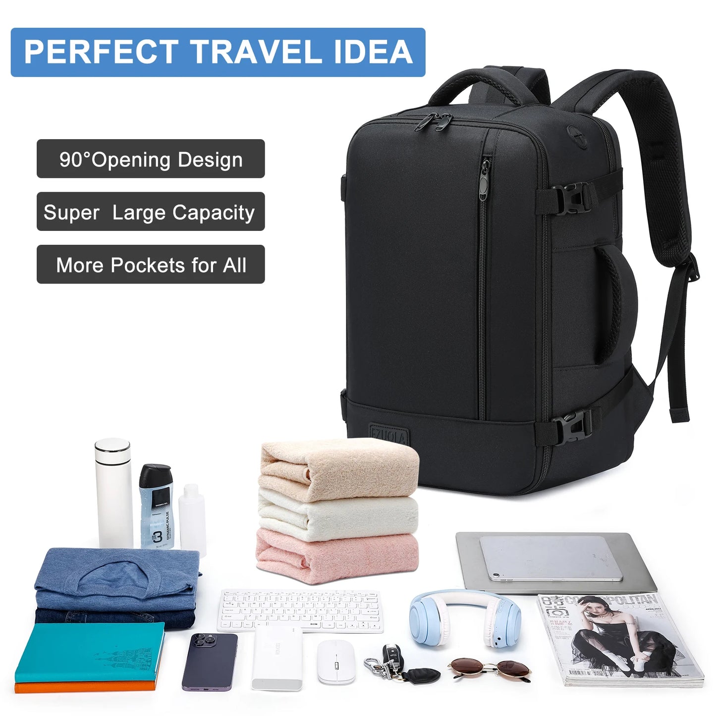 EZUOLA Hand luggage 40x20x25 Air travel bag,with laptop compartment, portable luggage for men, students, business people, school