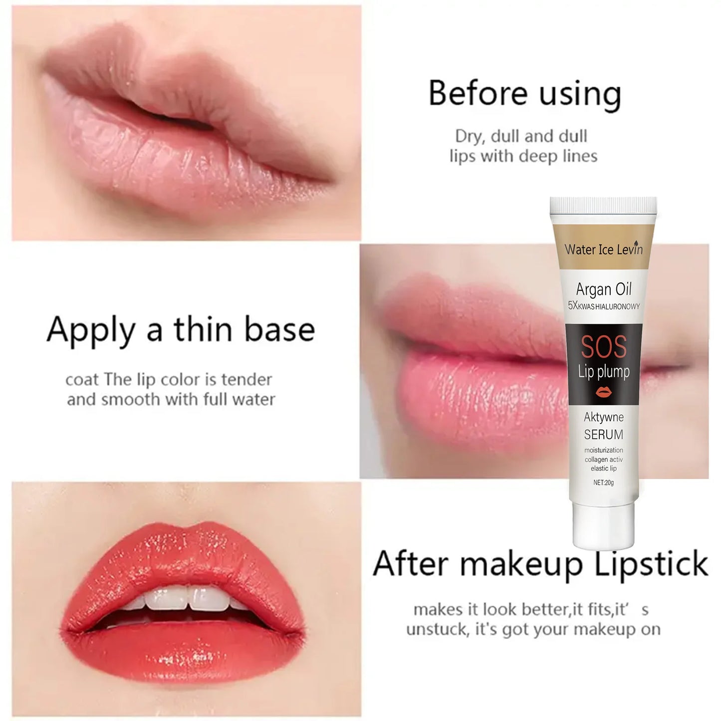 Moroccan Argan Oil Lip Plumping Essence - Moisturizing and Nourishing Lip Balm, Suitable for All Skin Types, Berry Tone, Natural Makeup Enhancer, Containing Collagen and Squalane
