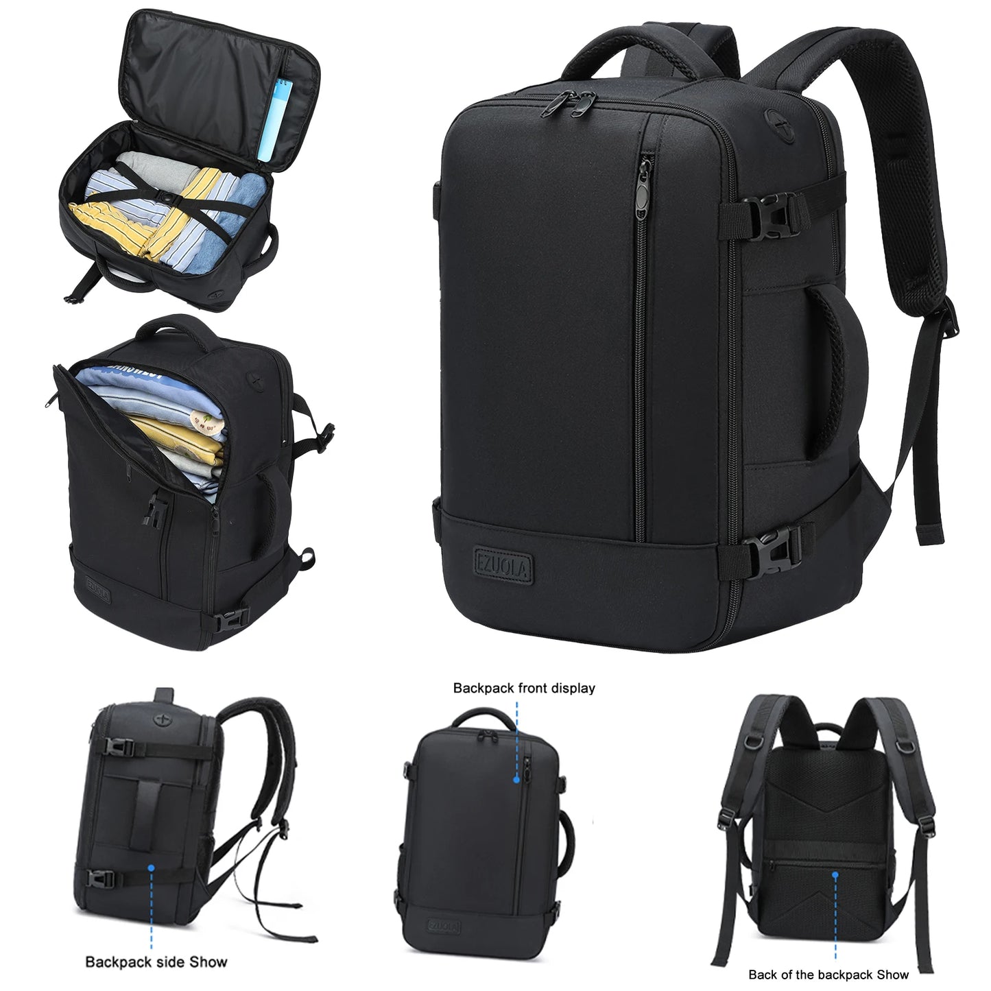 EZUOLA Hand luggage 40x20x25 Air travel bag,with laptop compartment, portable luggage for men, students, business people, school