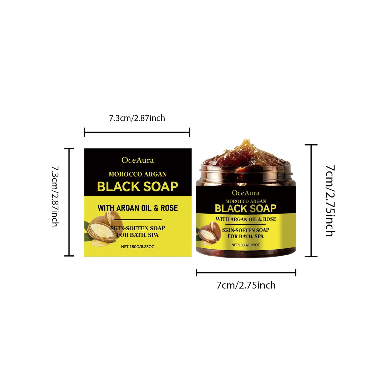 OceAura 180g Morocco Argan Black Soap Deep Cleansing and Long-Lasting Moisturizing Gentle Exfoliation and Smooth Skin