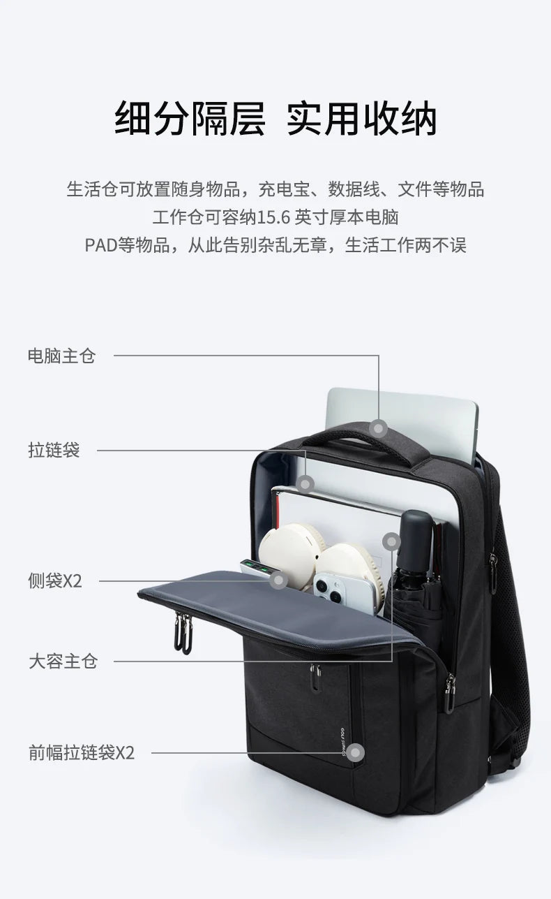 GOLF Business Laptop Backpack Slim Waterproof Men Back Pack Black Lightweight Notebook Bag 15 6 Inch With Compartment Shockproof