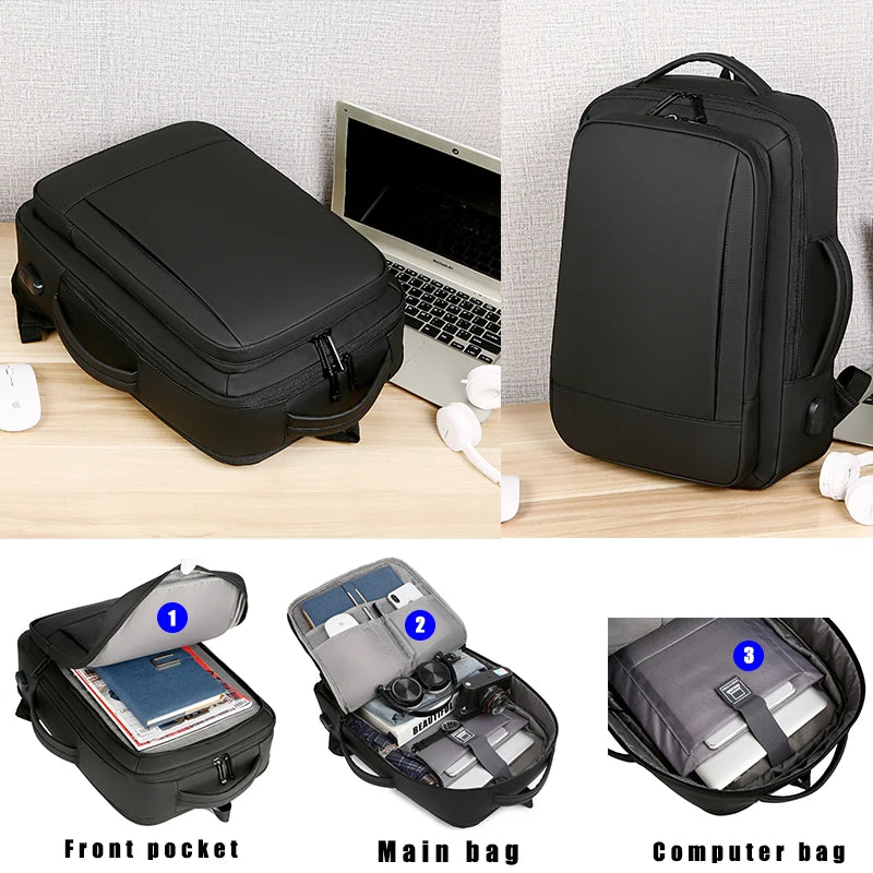 1Pcs Expandable Travel Backpack, Business casual men's backpack,with USB charging,waterproof fabric,suitable for daily commuting