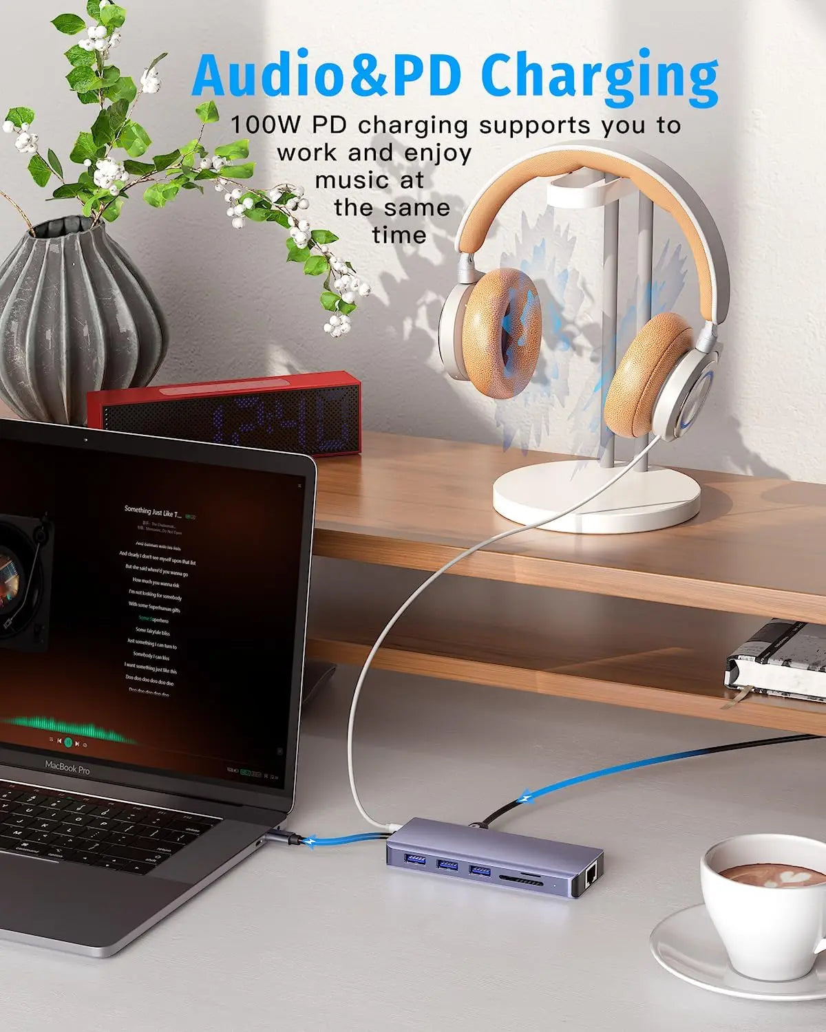 Forida 9 IN 1 USB Hub C 10Gbps Audio Port RJ45 HDMI 4K30Hz 100PD Charging SD/TF Solt Adapter for Laptop Macbook Shipped From US