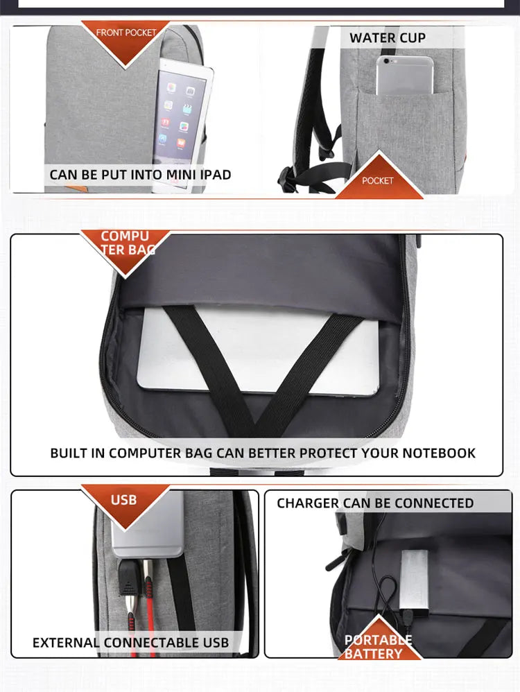 1 Pack 15.6 Inch Men's Business Simple Computer Backpack Usb Charging Lightweight Schoolbag Travel Commuting