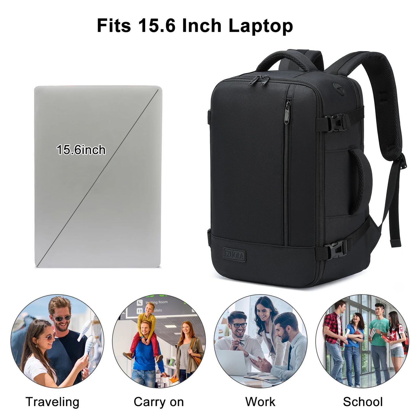 EZUOLA Hand luggage 40x20x25 Air travel bag,with laptop compartment, portable luggage for men, students, business people, school