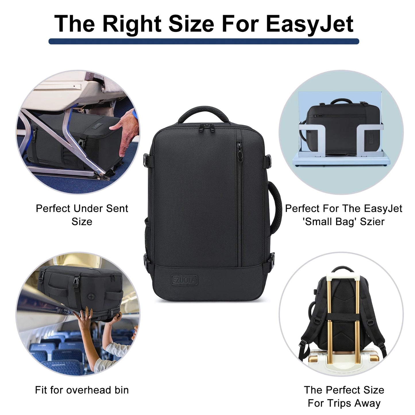 EZUOLA Hand luggage 40x20x25 Air travel bag,with laptop compartment, portable luggage for men, students, business people, school