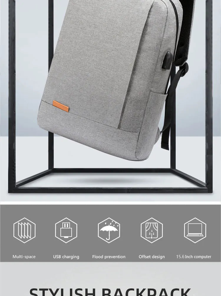 1 Pack 15.6 Inch Men's Business Simple Computer Backpack Usb Charging Lightweight Schoolbag Travel Commuting