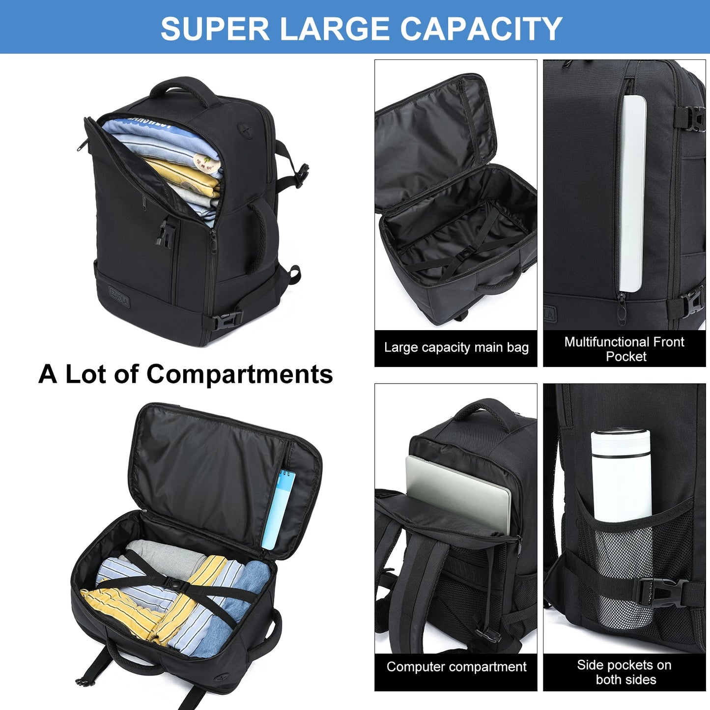 EZUOLA Hand luggage 40x20x25 Air travel bag,with laptop compartment, portable luggage for men, students, business people, school