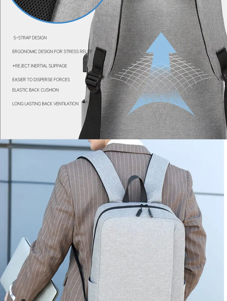 1 Pack 15.6 Inch Men's Business Simple Computer Backpack Usb Charging Lightweight Schoolbag Travel Commuting
