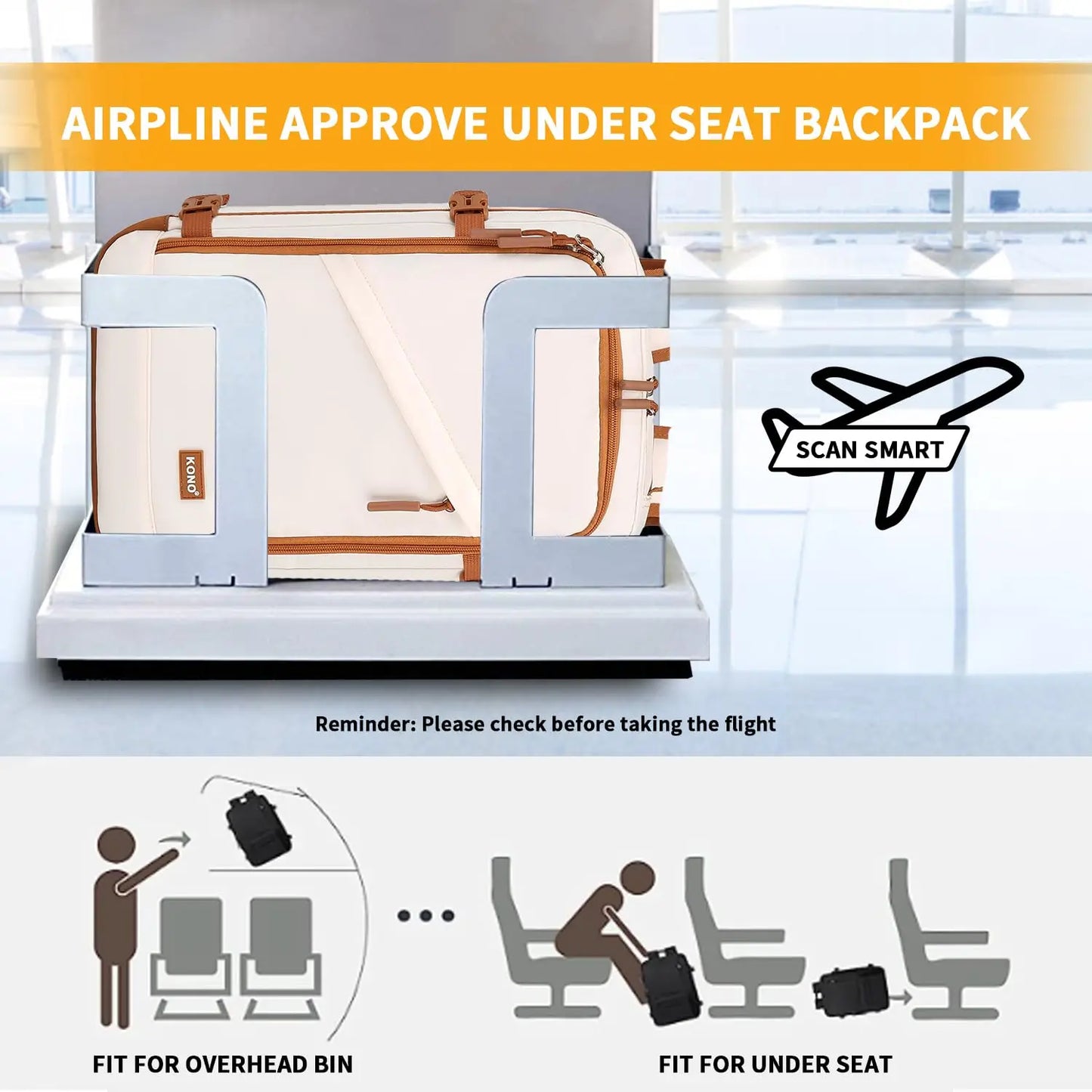 Kono Cabin Bag 40x20x25 for Ryanair Underseat Travel Carry-on Backpack Cabin Size 20L