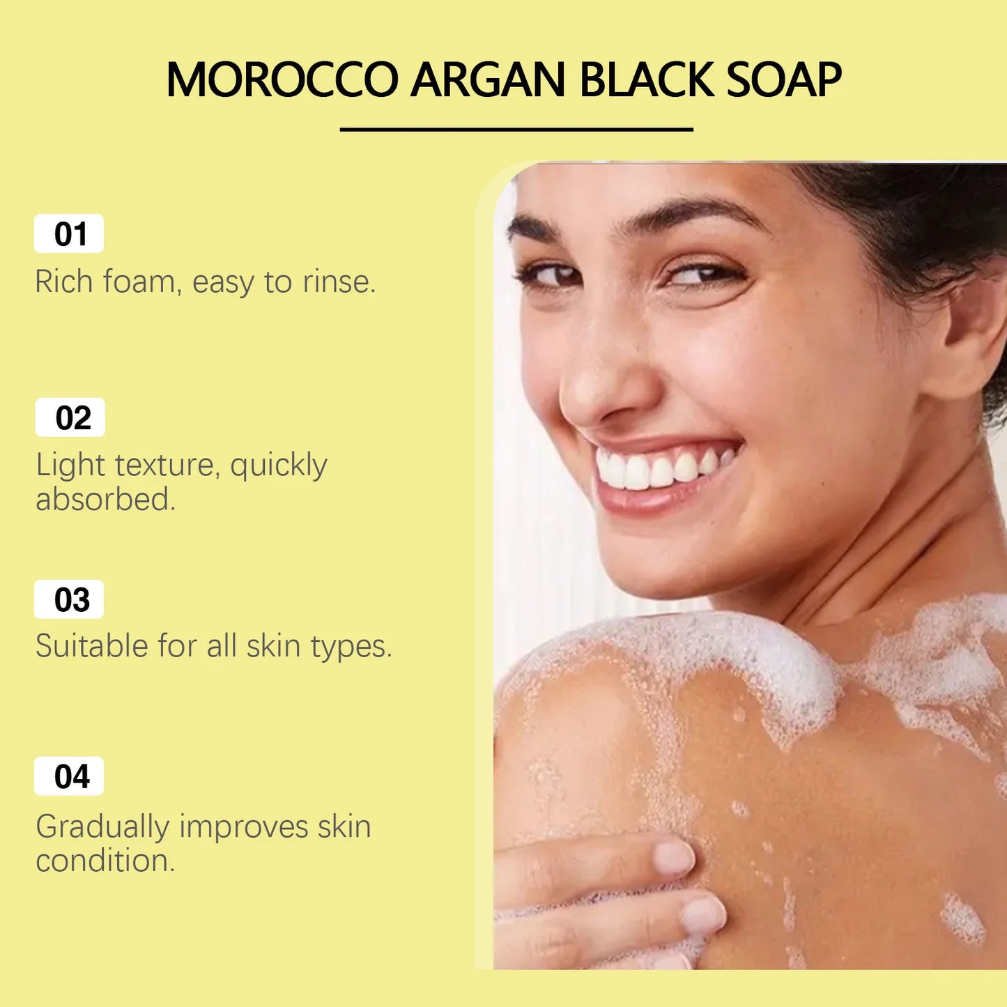 OceAura 180g Morocco Argan Black Soap Deep Cleansing and Long-Lasting Moisturizing Gentle Exfoliation and Smooth Skin