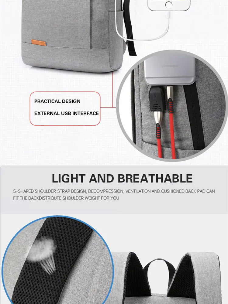 1 Pack 15.6 Inch Men's Business Simple Computer Backpack Usb Charging Lightweight Schoolbag Travel Commuting