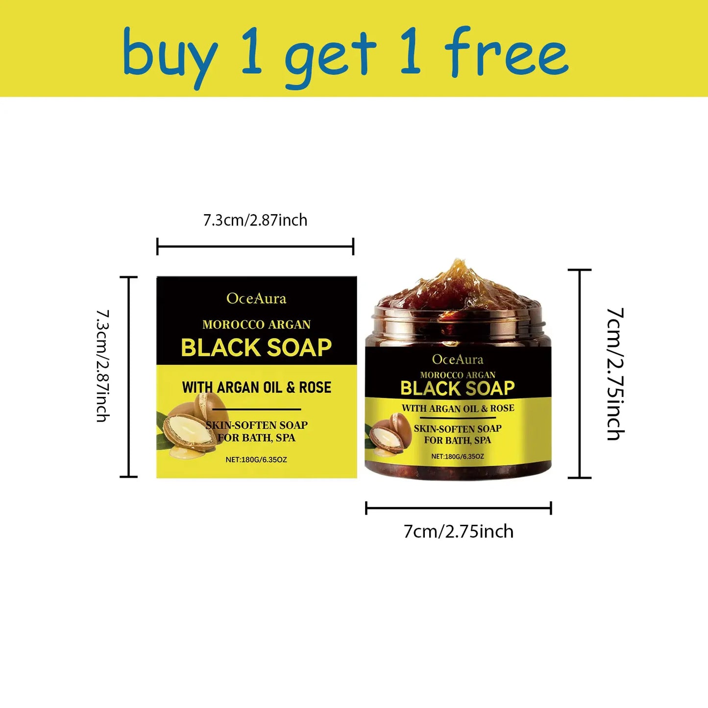 OceAura 180g Morocco Argan Black Soap Deep Cleansing and Long-Lasting Moisturizing Gentle Exfoliation and Smooth Skin