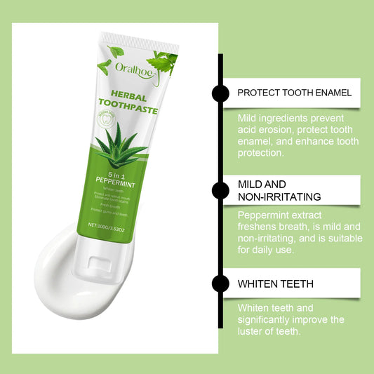 Dentifricio all'Aloe Vera Oralhoe 100g – Pulizia Delicata, Anti-Odore, Sbiancante e Protezione dello Smalto