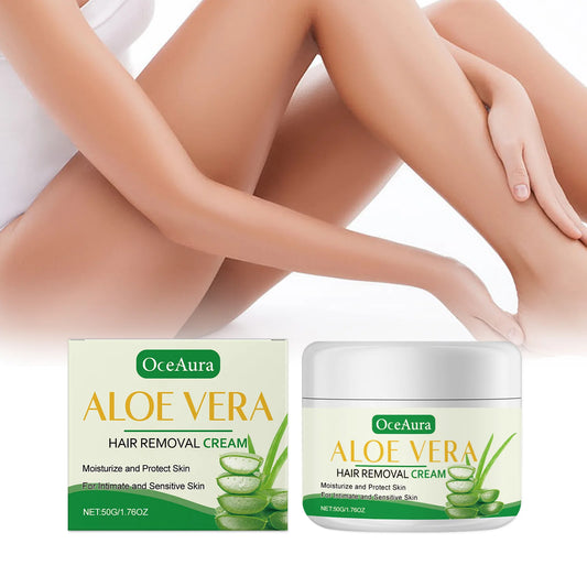 Crema Depilatoria all'Aloe Vera OceAura 50g – Depilazione Delicata e Idratante per Gambe, Ascelle e Tutto il Corpo