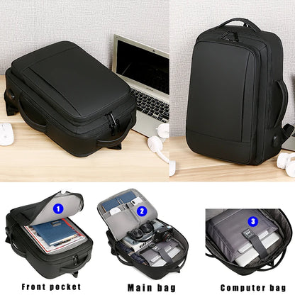 1Pcs Expandable Travel Backpack, Business casual men's backpack,with USB charging,waterproof fabric,suitable for daily commuting