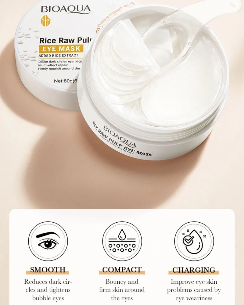 BIOAQUA Rice Raw Pulp Eye Mask - 60 Patches for Dark Circles & Puffiness