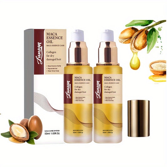 Moroccan Argan Oil For Hair- Cold Press Argan Essential Oil For Hair Care, Power Collagen Hair Mask For Dry Frizzy Curly Or Straight Fine Hair, Long-Lasting Nourishing (2 Pcs)